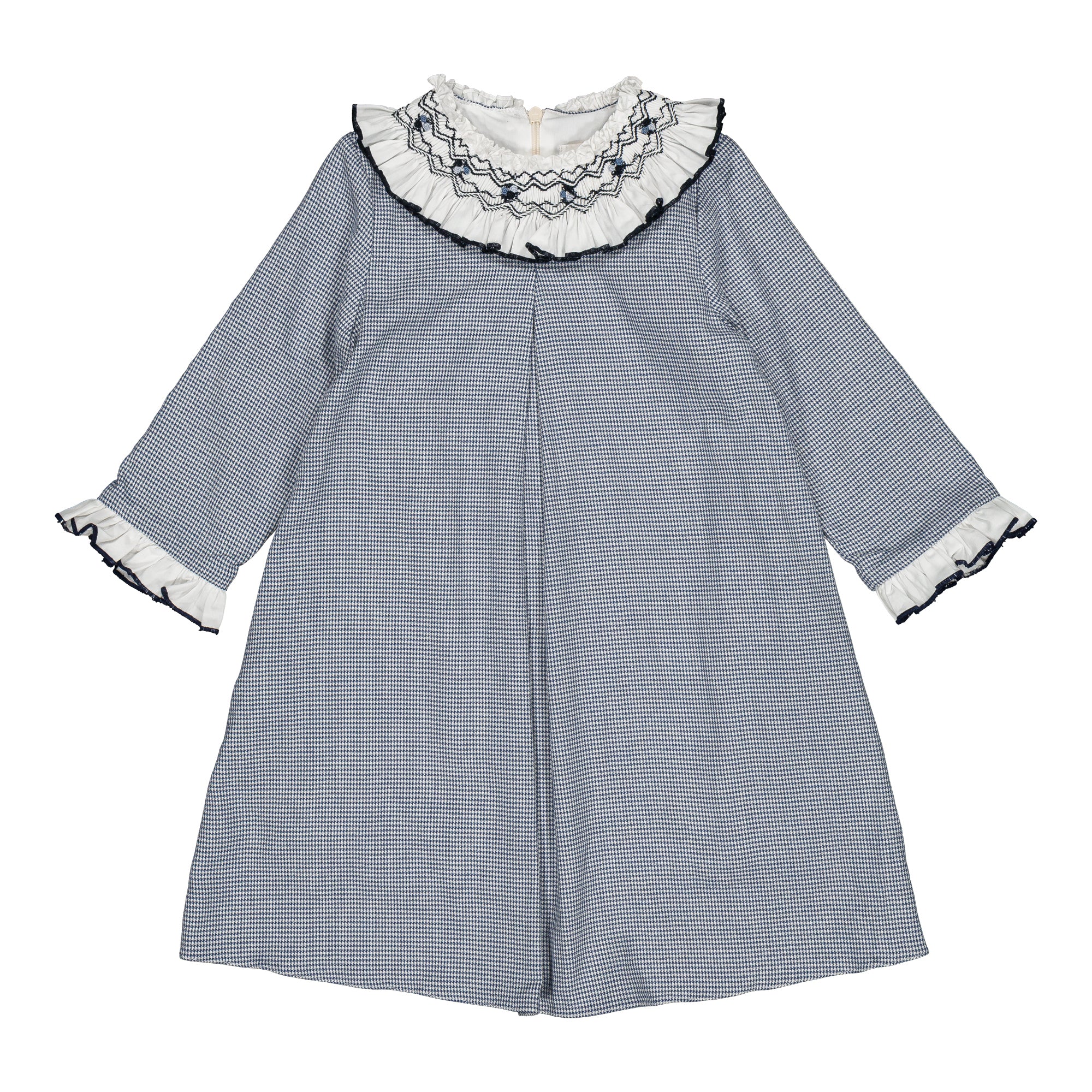 Madeleine, girl dress, in Navy blue houndstooth