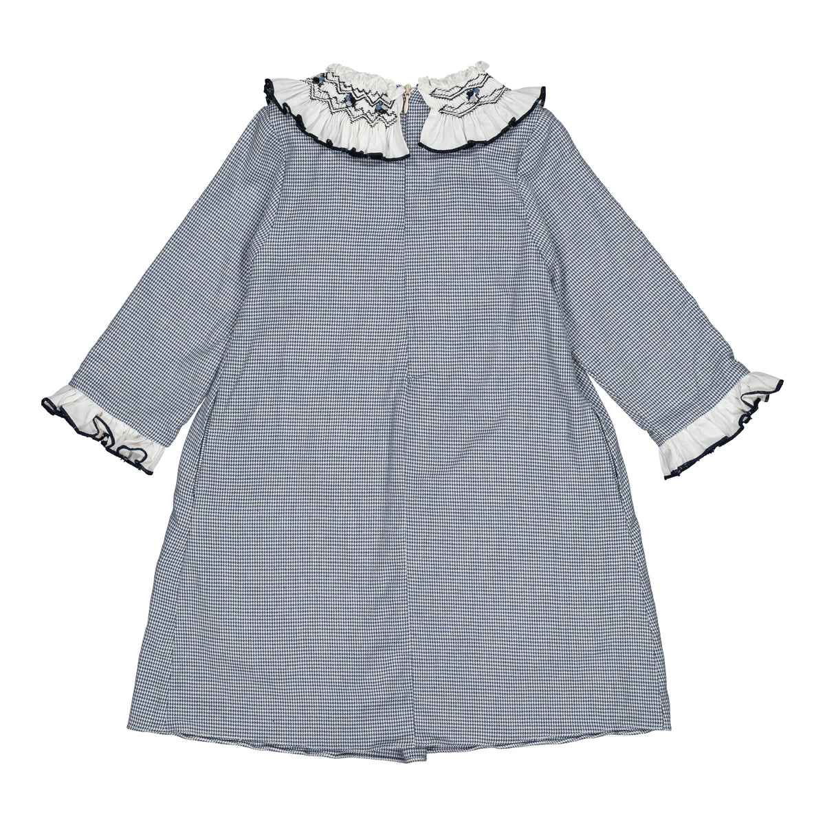 Madeleine, girl dress, in Navy blue houndstooth