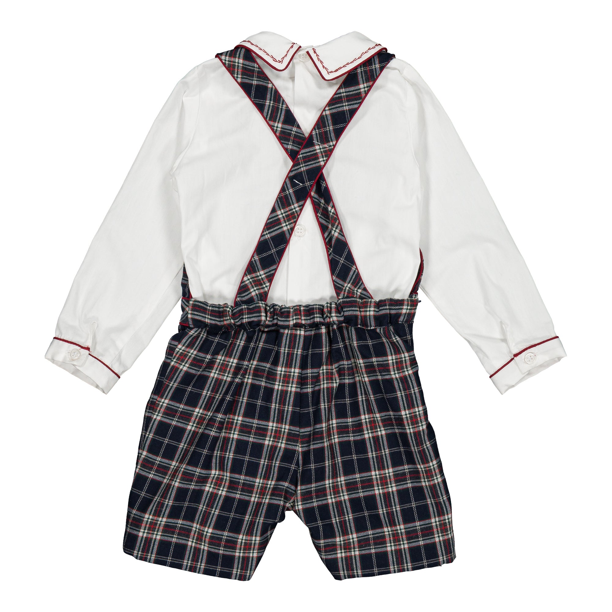 Basile & Firmin, baby boy set, in White poplin & navy blue and red burgundy tartan
