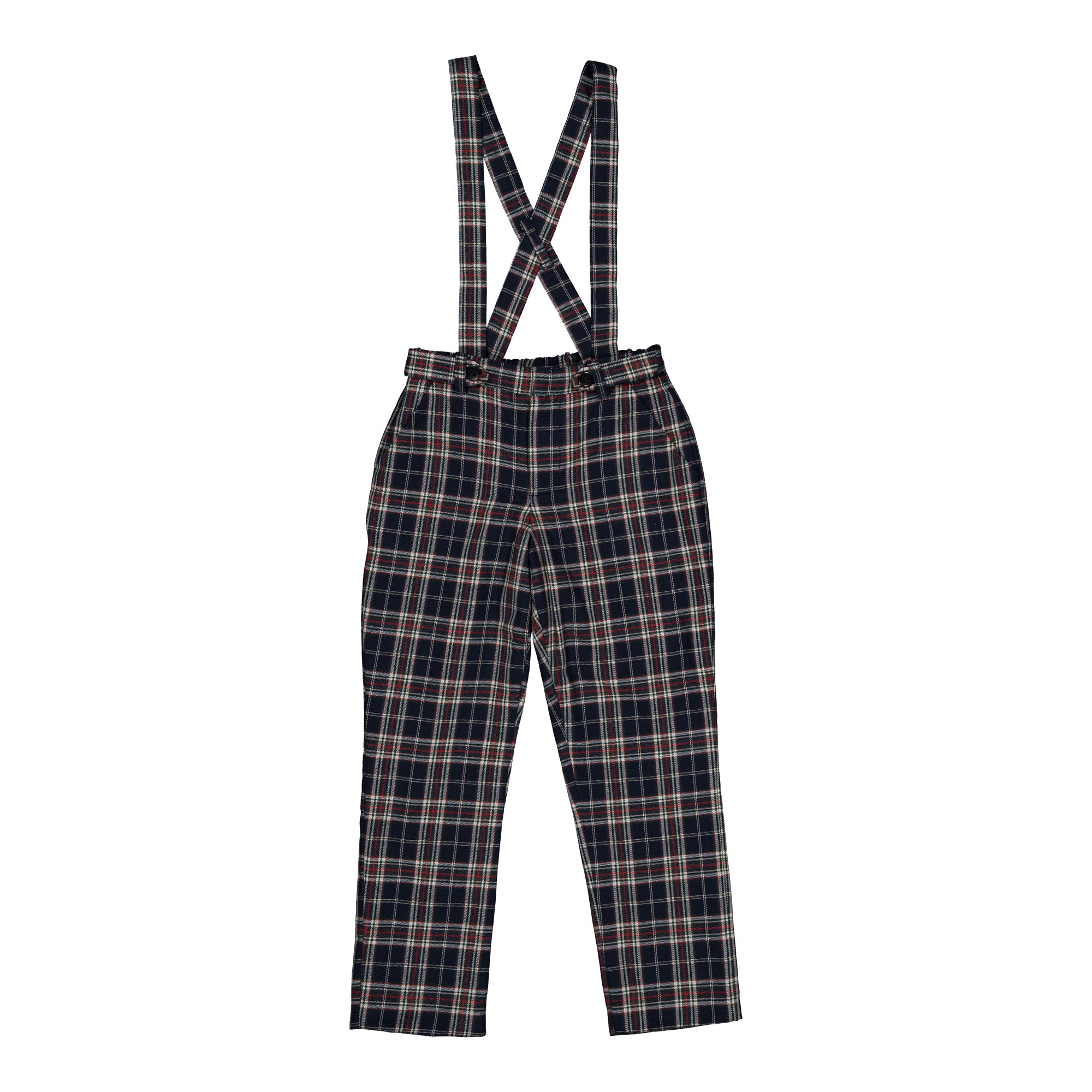 Bertrand, boy trousers, in navy blue and red burgundy tartan