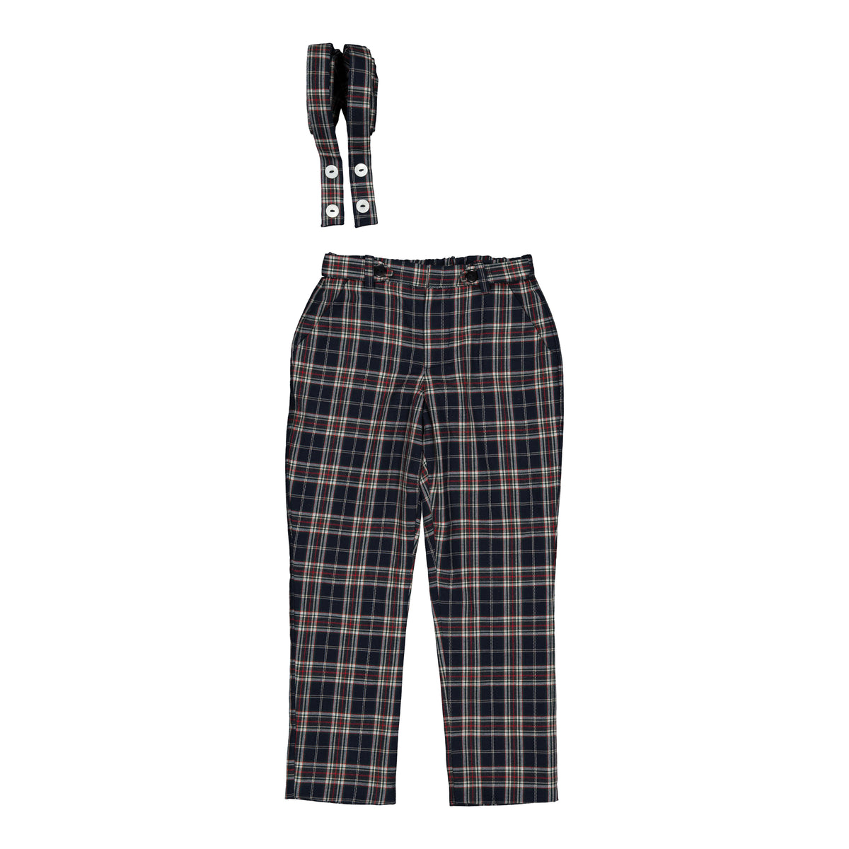Bertrand, boy trousers, in navy blue and red burgundy tartan