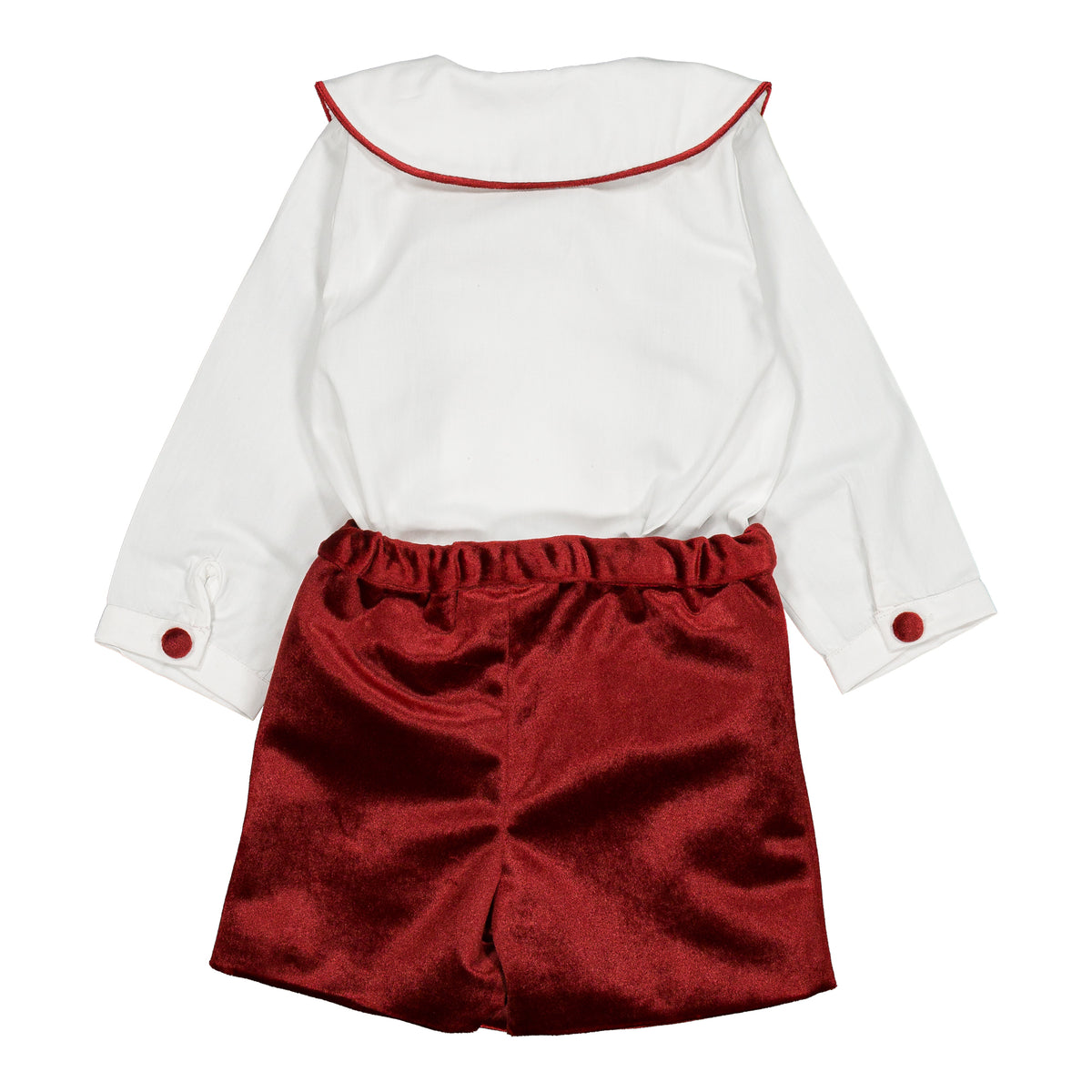 Bartholomé, boy set, in White poplin & Burgundy velvet