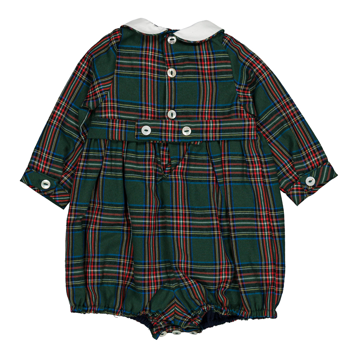 Jeannot, smocked boy romper, in Emerald green tartan