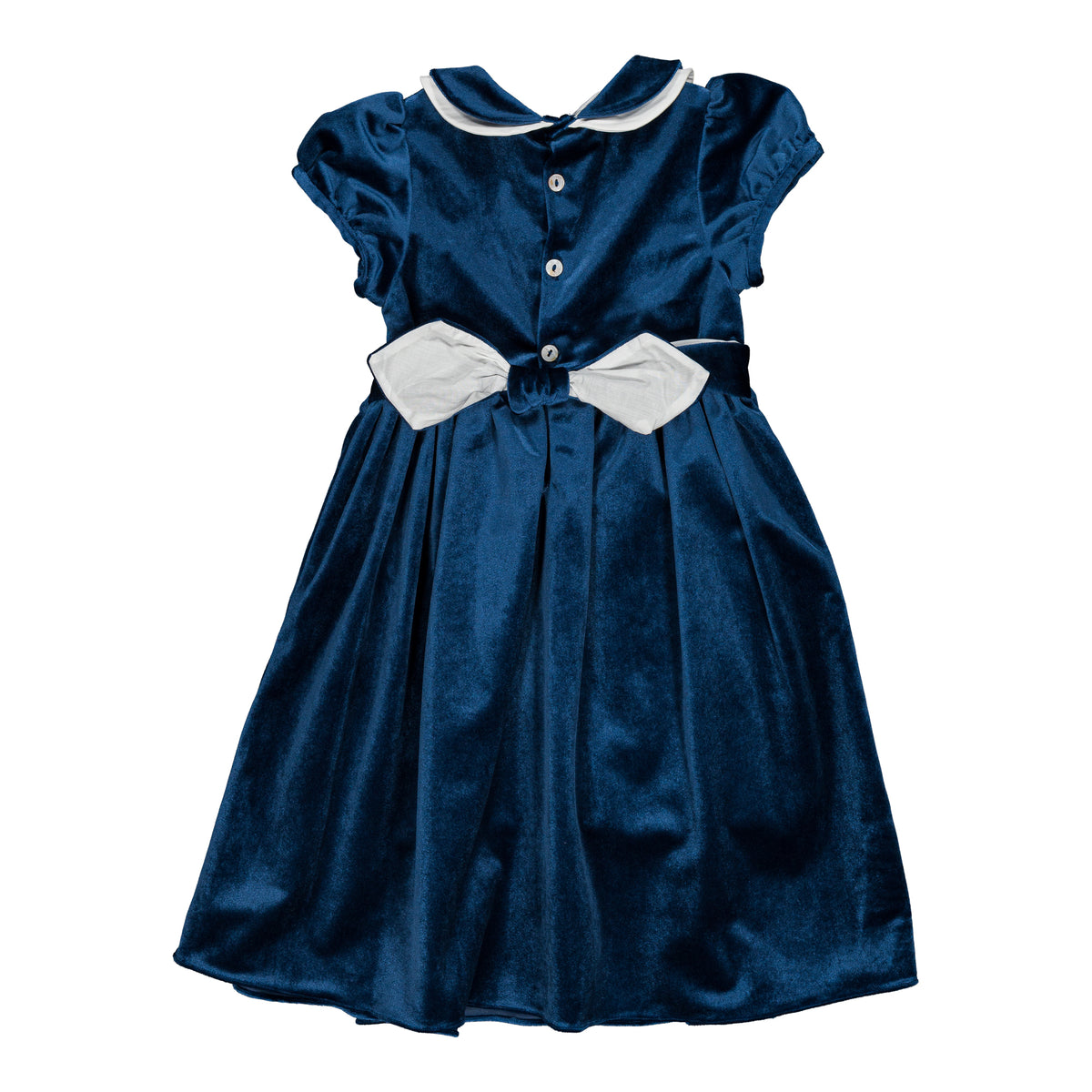 Mathilde, smocked girl dress, in Navy velvet