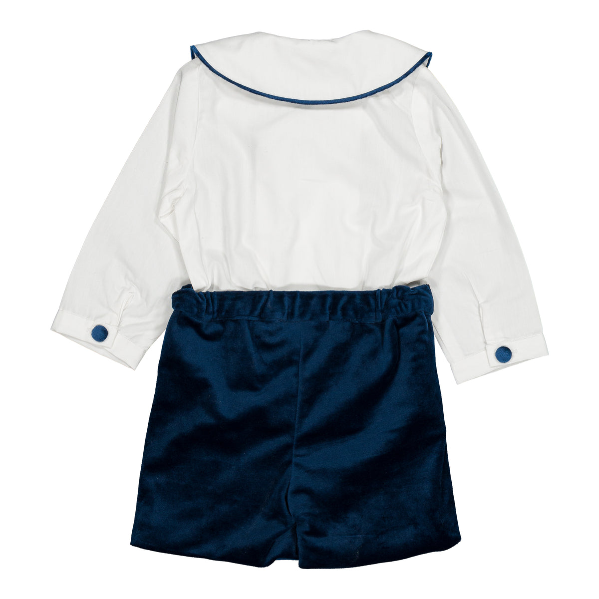 Bartholomé, boy set, in White poplin & Navy velvet