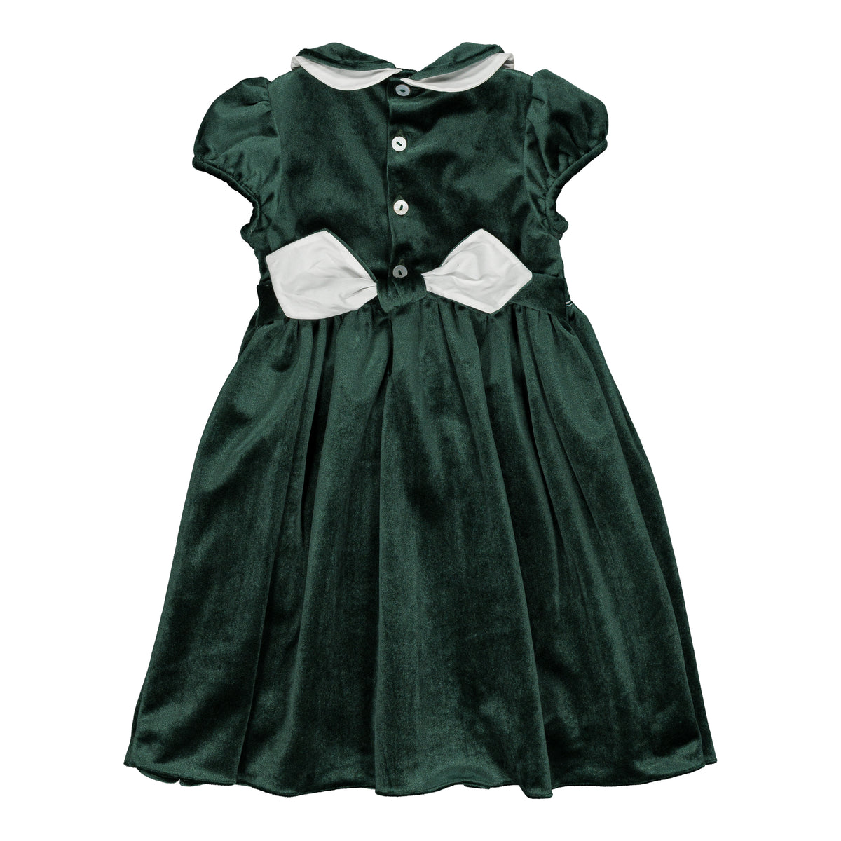 Mathilde, smocked girl dress, in Emerald green velvet