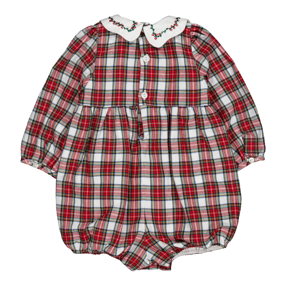 Charlotte,  girl romper, in Red tartan