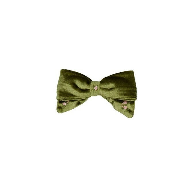 Bonnie-B, embroidered hair clip, in Olive velvet