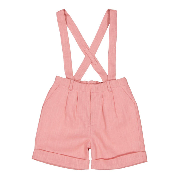 Adamo, boy short with removable suspenders and rolled up bottom, in Old rose linen
