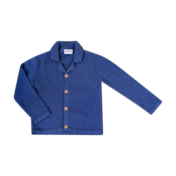 Adelin, boy sweater with lapel collar in 100% cotton, Blue