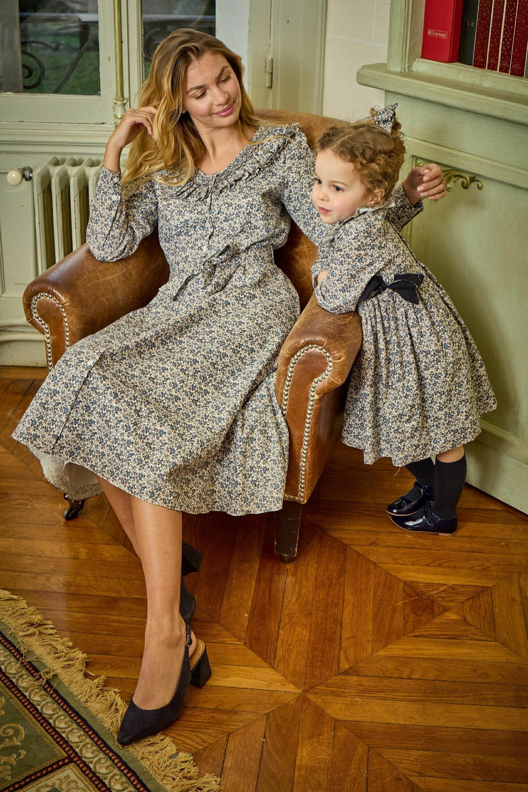 Adeline, robe femme, imprimé bleu marine