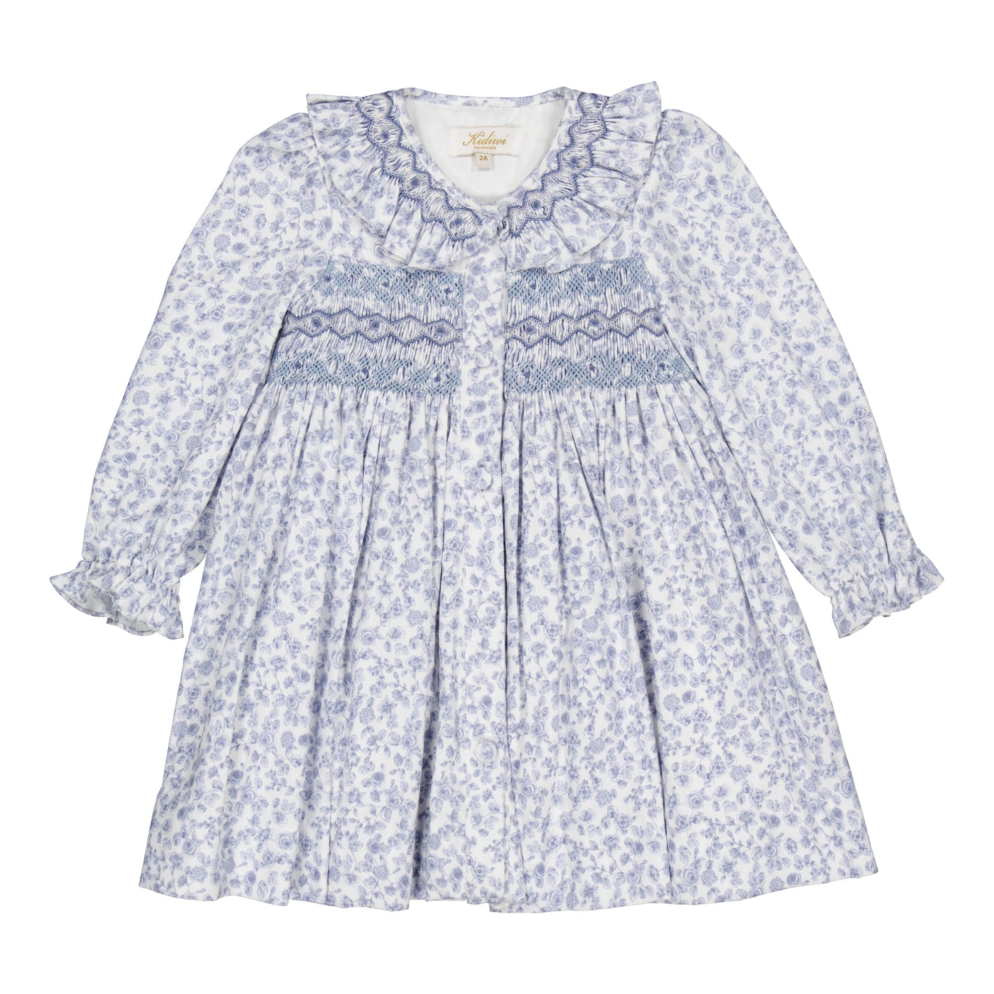Adeline, robe smockée imprimé Blue garden