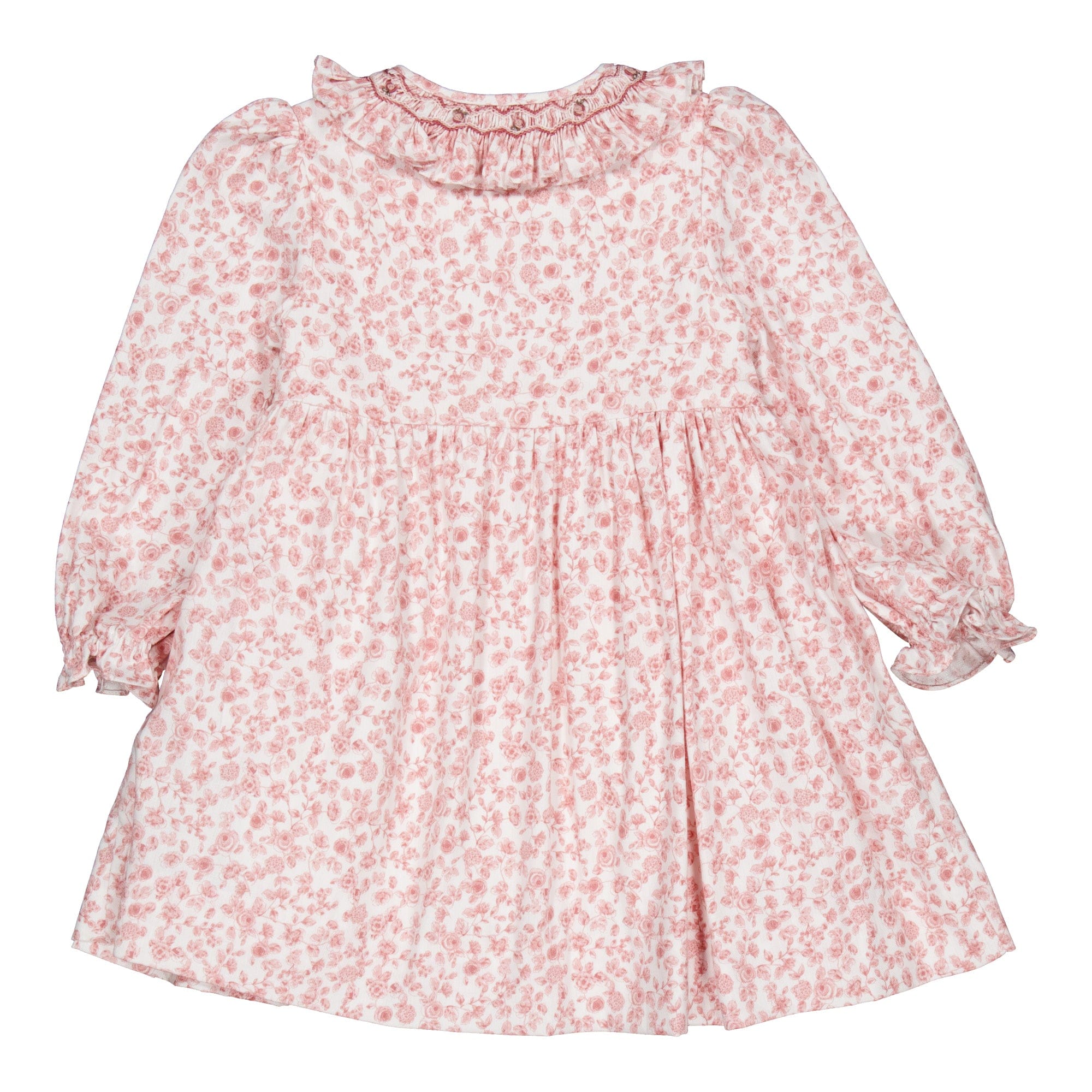 Adeline, robe smockée, imprimé vieux rose