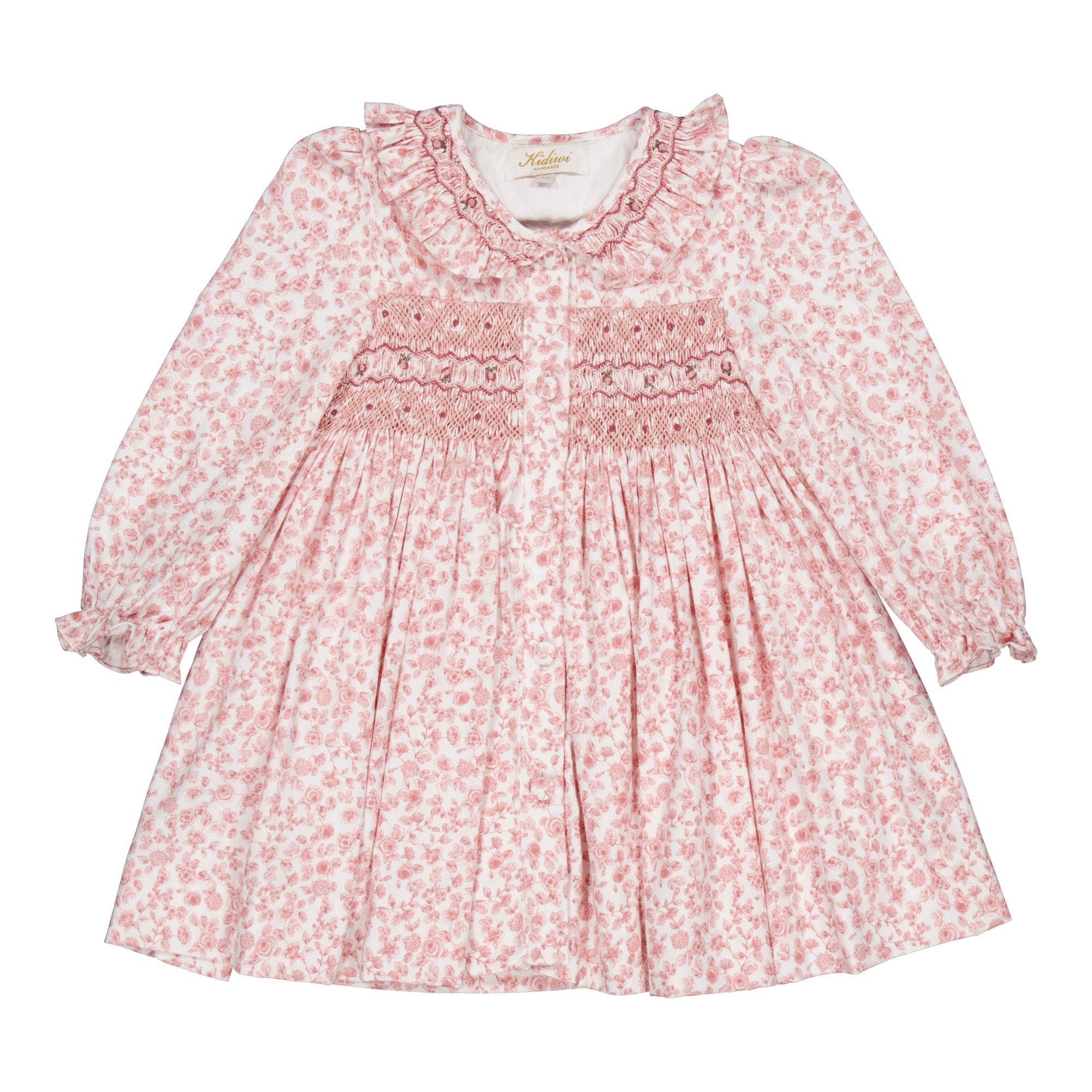 Adeline, robe smockée, imprimé vieux rose
