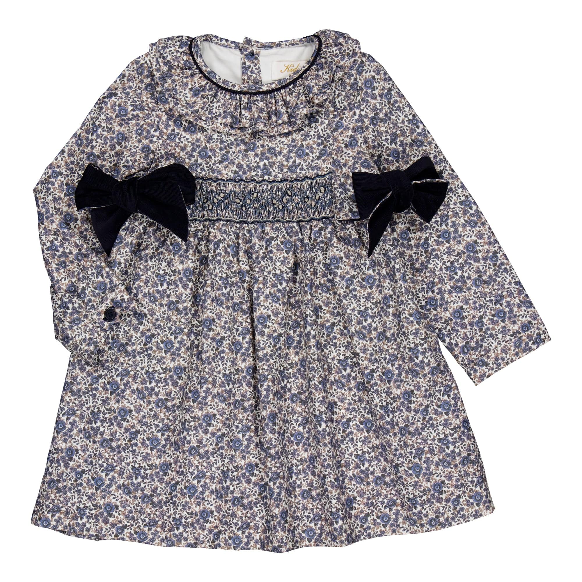 Adriana, robe smockée, imprimé bleu marine