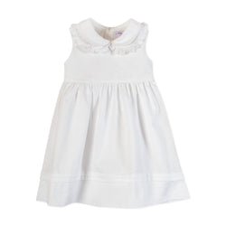 Aglaé,Robe sans manches double col smocké en piqué blanc-Sleeveless dress with double smocked collar, white piqué