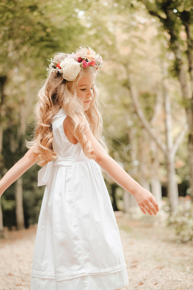 Aglaé,Robe sans manches double col smocké en piqué blanc-Sleeveless dress with double smocked collar, white piqué