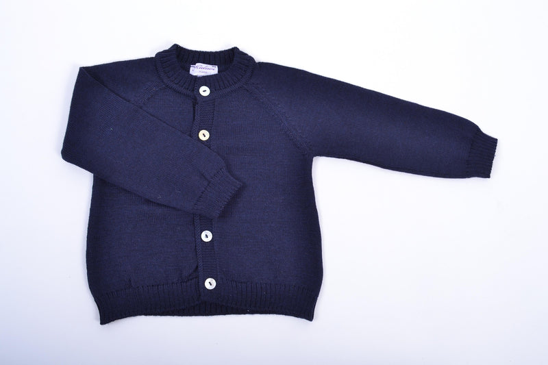 Alenza, RoundAlenza, Gilet col rond 100% laine mérinos, Marine -  neck cardigan 100% merinos wool, Marine