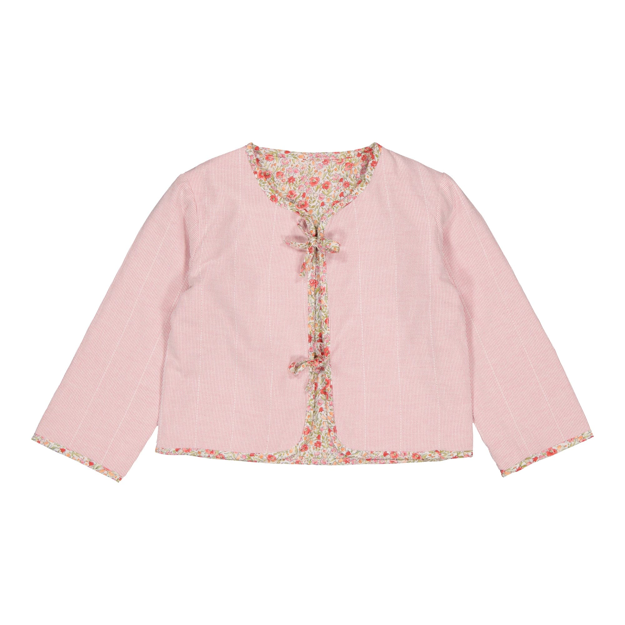 Aloïs, veste matelassée imprimé rouge vif et petites rayures en seersucker Magenta