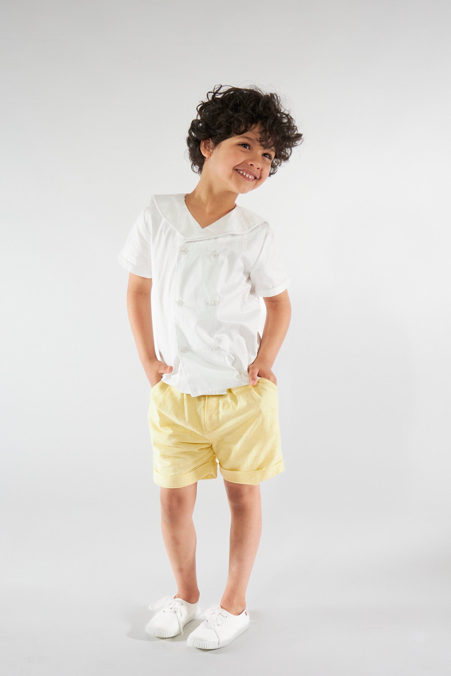 Ambroise, chemise garçon, en piqué de coton blanc TPQ02 - Piqué de coton blanc