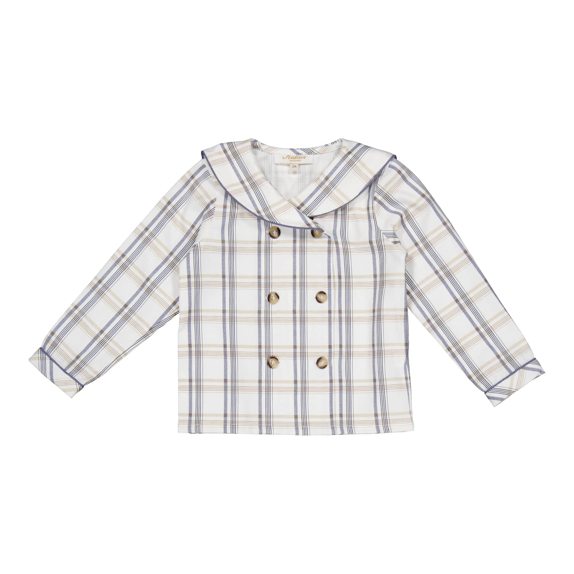 Ambroise, chemise garçon en tartan beige/marine
