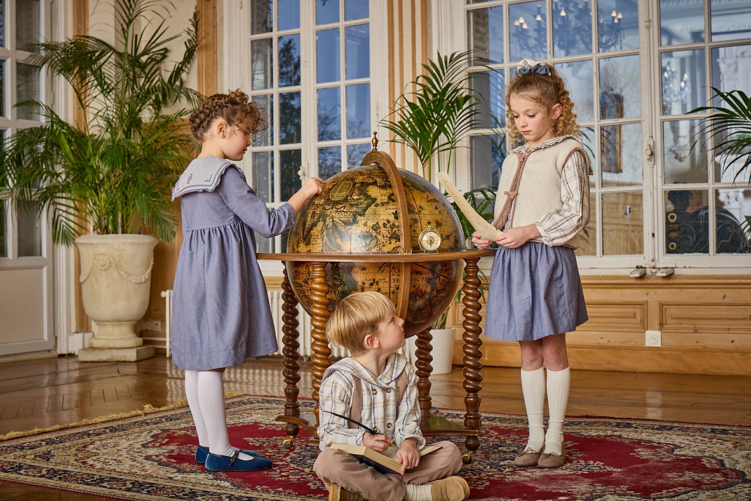 Ambroise, chemise garçon en tartan beige/marine