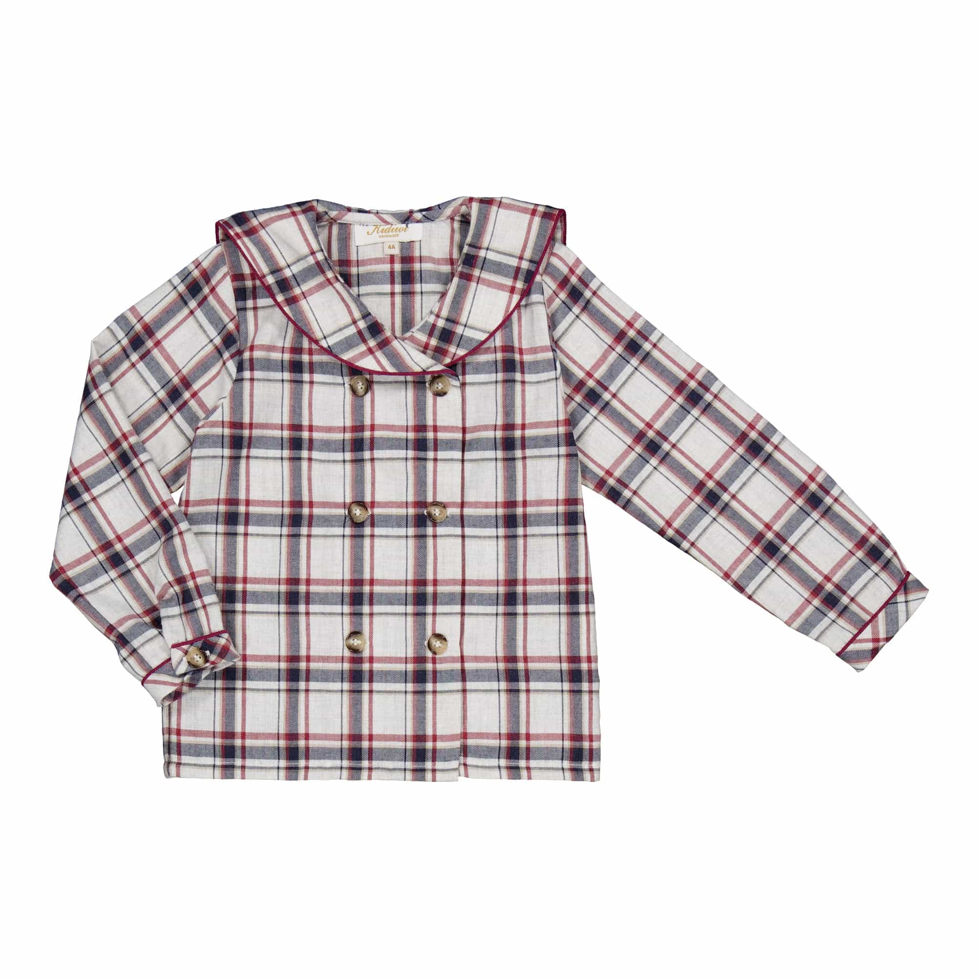 Ambroise, chemise garçon en tartan marine/bordeaux