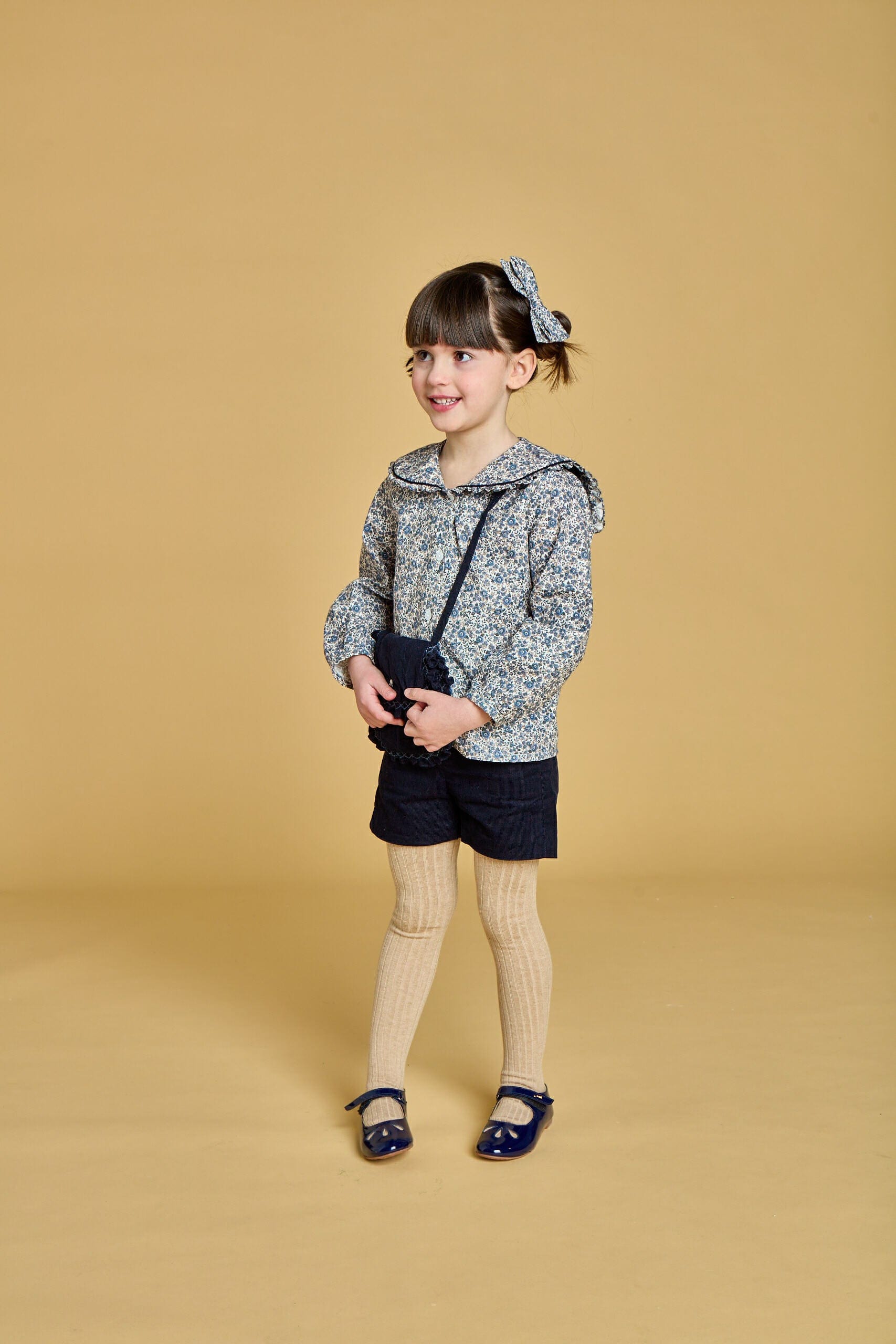 Ambroisie, blouse imprimé, bleu marine