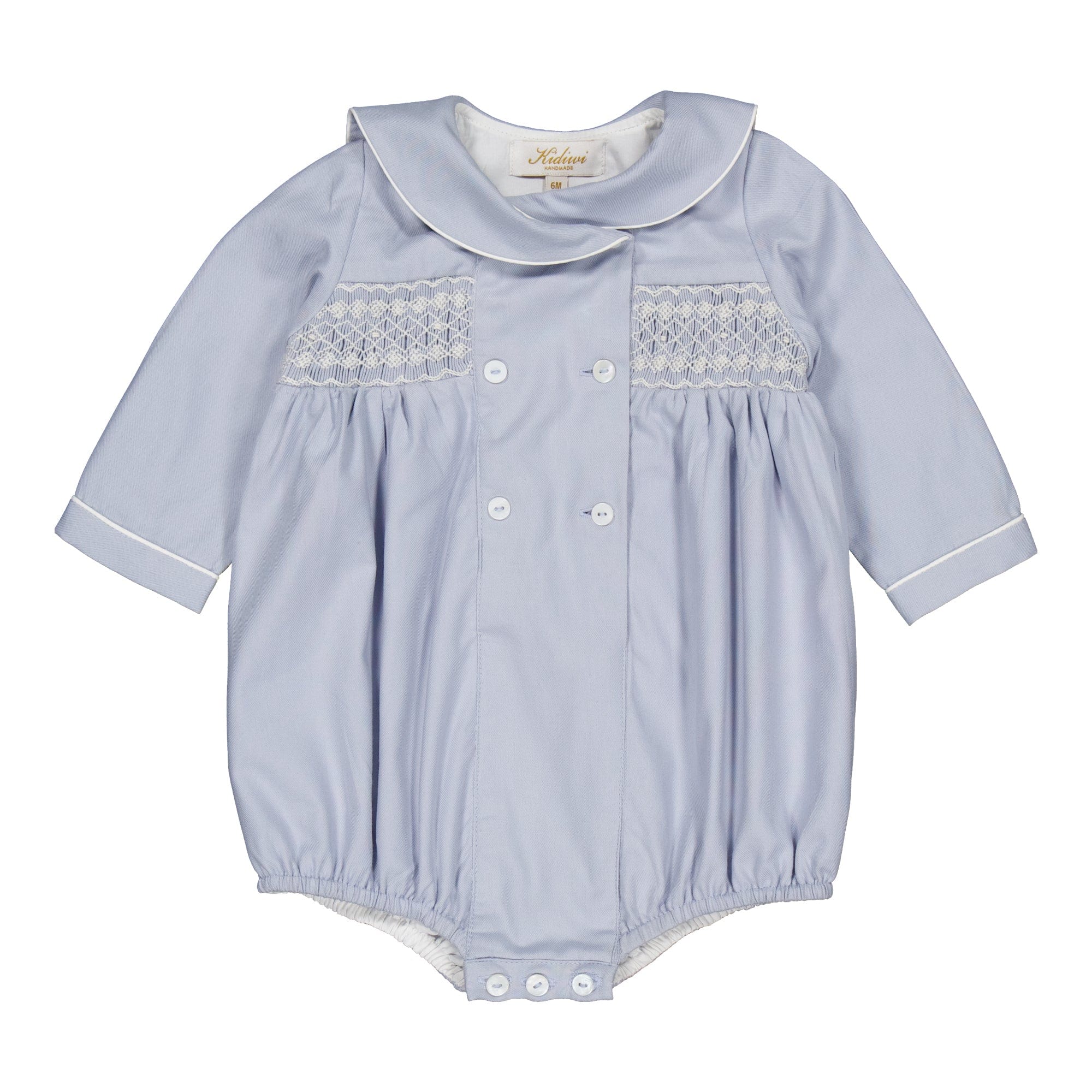 Ambroisinou, barboteuse smockée en twill de coton biologique bleu artique