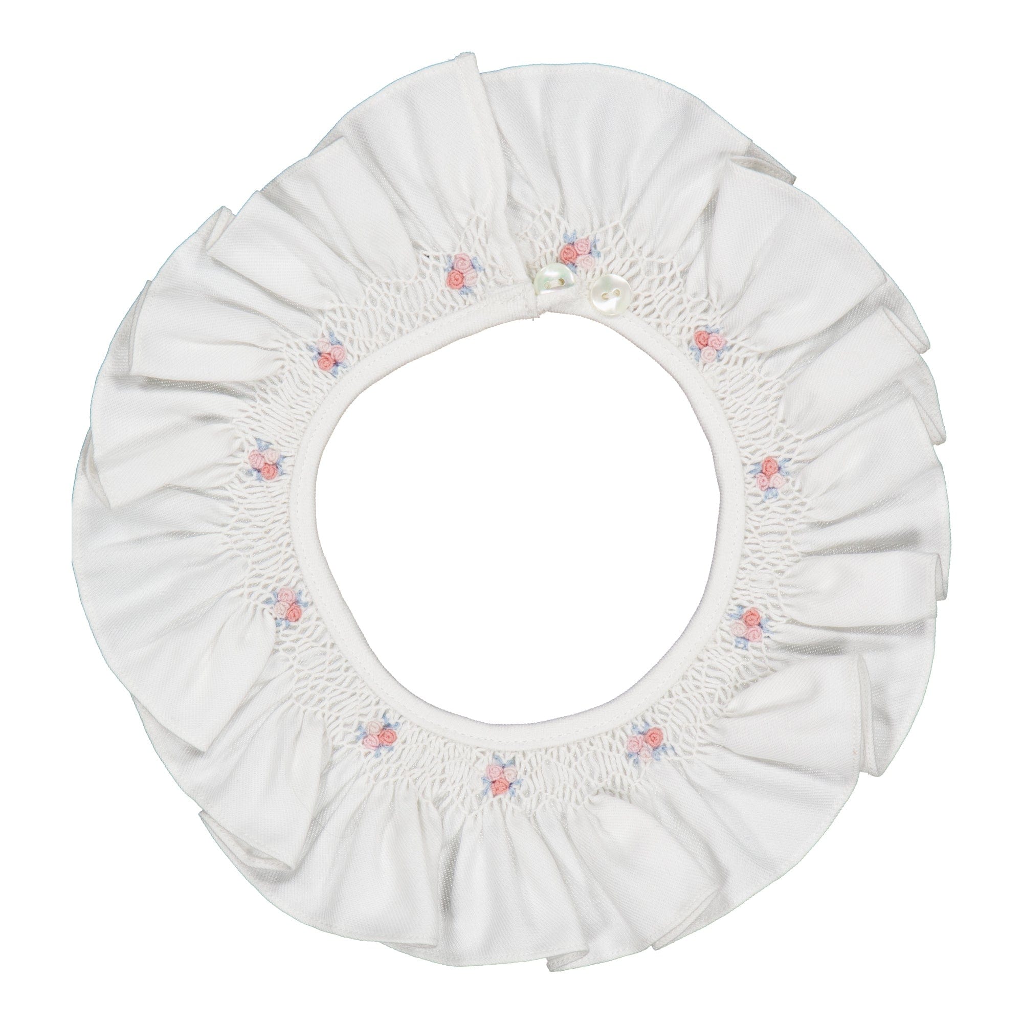Améline, col amovible volanté et brodé, en twill blanc cassé