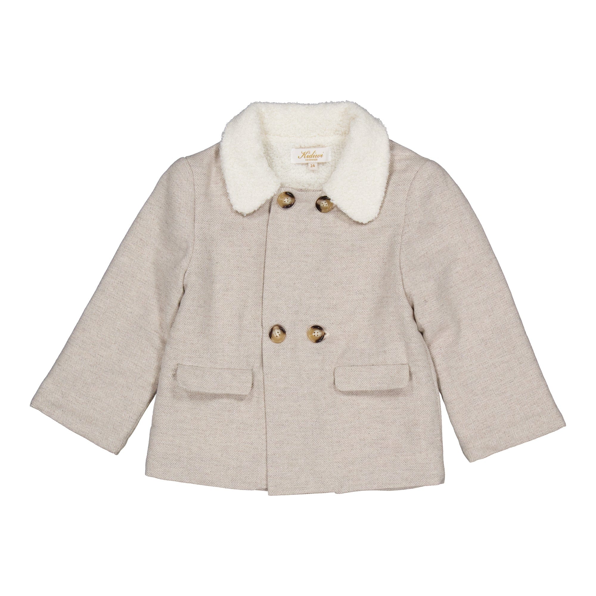 Anselme, veste en laine beige à chevrons, doublée de fourrure synthétique