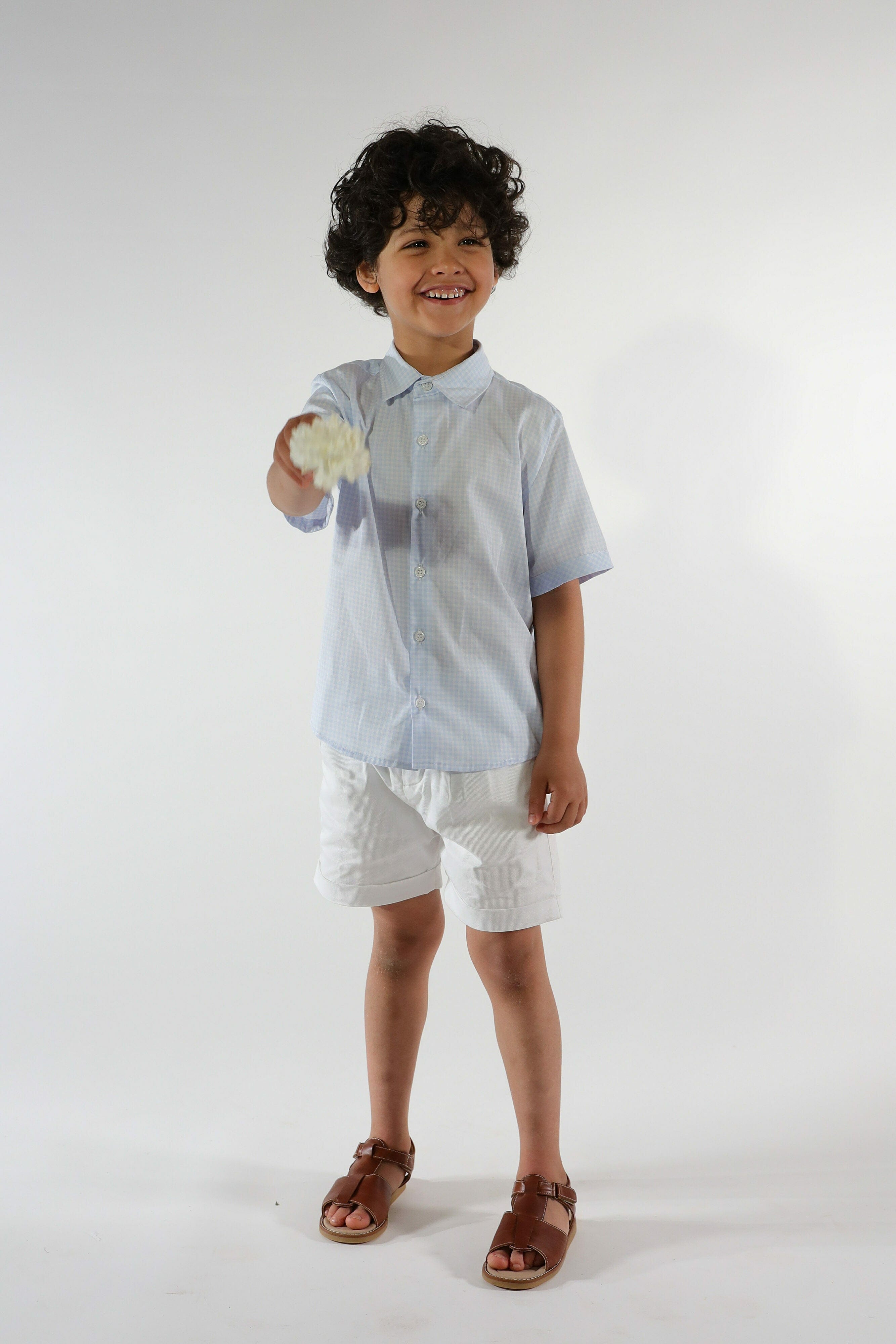 Arthur, chemise garçon, en  petit vichy bleu ciel