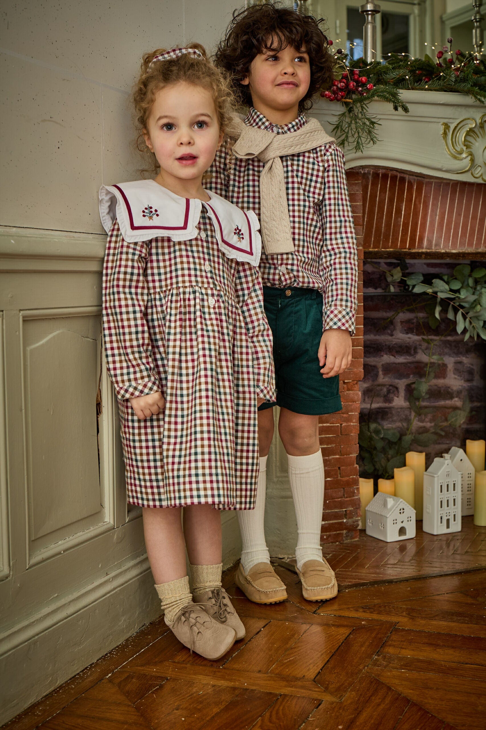 Arthur, chemise garçon, en vichy bordeaux et vert pin