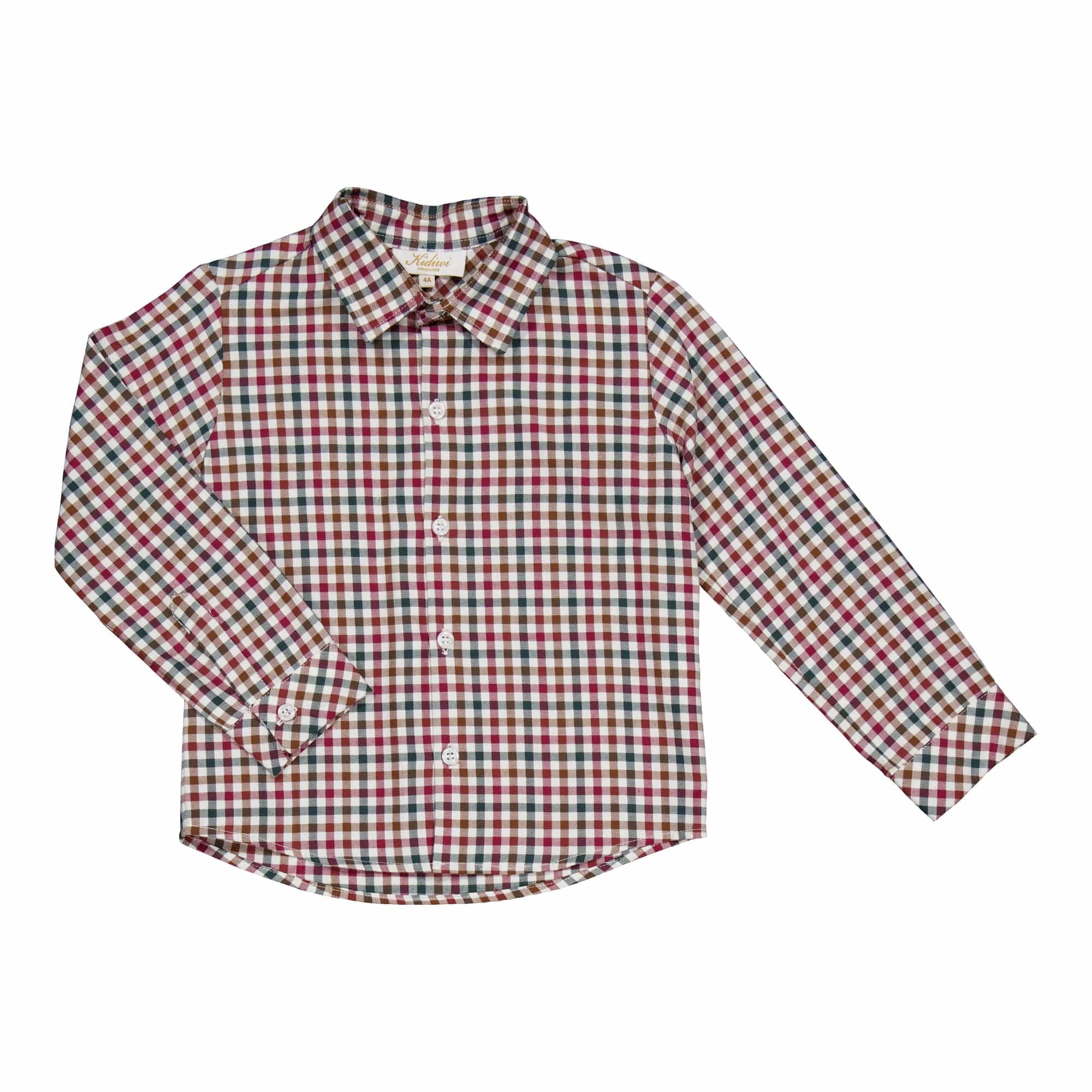 Arthur, chemise garçon, en vichy bordeaux et vert pin