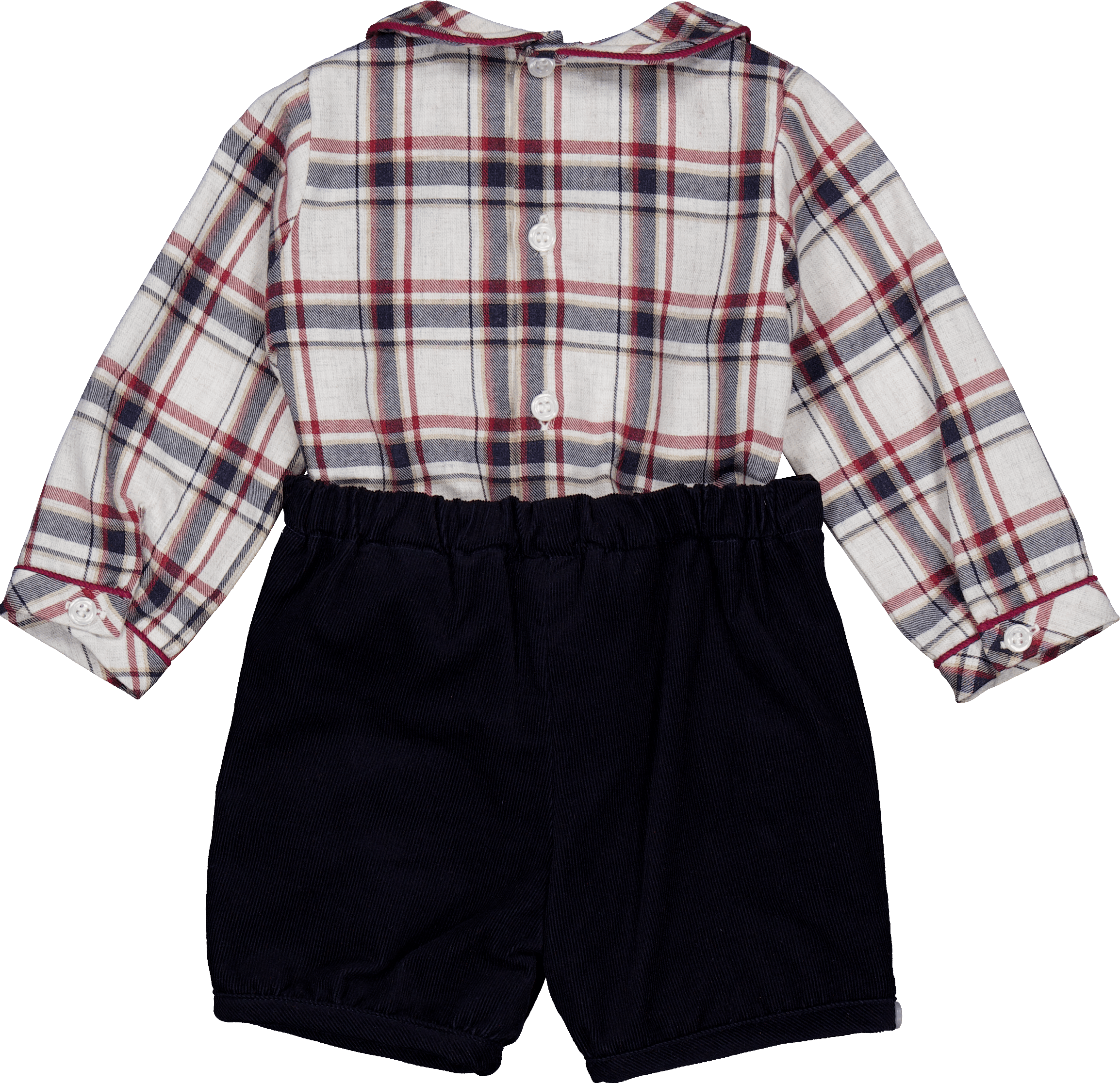 Barnabé, set bébé, chemise en tartan marine/bordeaux & short en velours côtelé marine