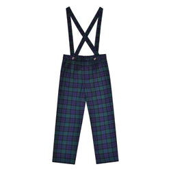 Bertrand, Boy's trousers with removable suspenders, in Cotton Blackwatch tartan