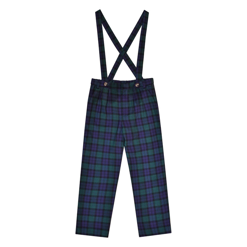 Bertrand, Boy's trousers with removable suspenders, in Cotton Blackwatch tartan