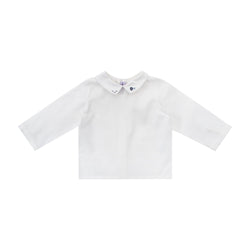 Billy, Boy's long-sleeved blouse, peter pan collar with balloon embroidered, in Organic off white Twill