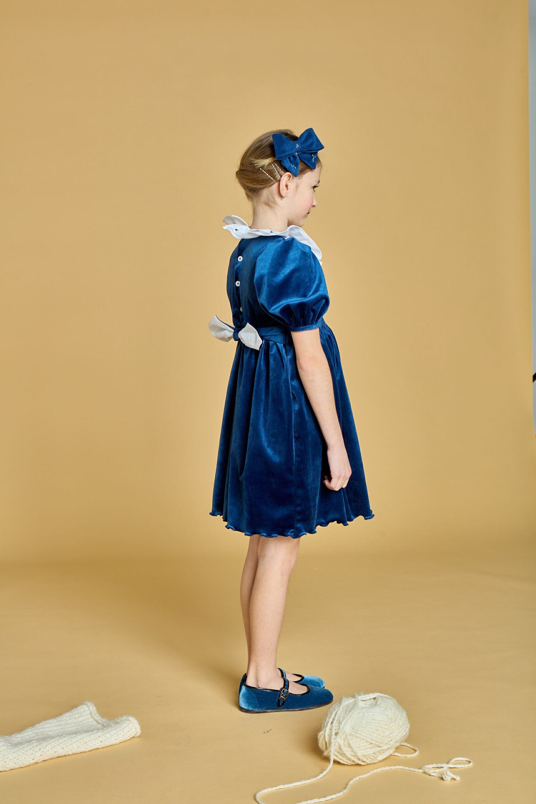 Bonnie-B, barrette à cheveux brodée, en velours bleu marine