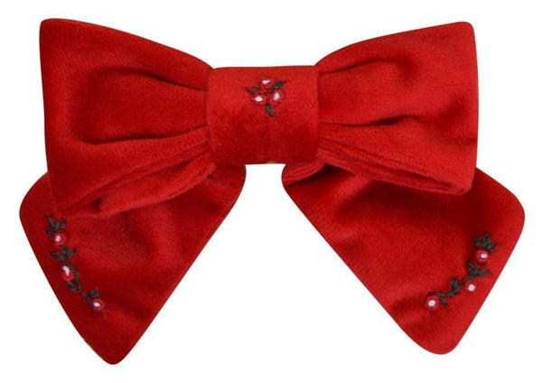 Bonnie-B, Barrette à gros nœud, brodée à la main, en Velours rouge - Bonnie-B, Hair clip with large bow, hand-embroidered, in Red velvet