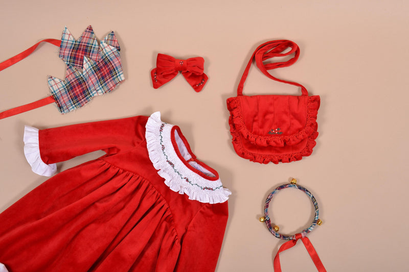 Bonnie-B, Barrette à gros nœud, brodée à la main, en Velours rouge - Bonnie-B, Hair clip with large bow, hand-embroidered, in Red velvet