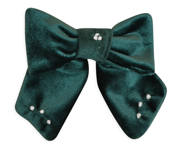 Bonnie-B, Barrette à gros nœud, brodée à la main, en velours vert émeraude - Bonnie-B, Hair clip with large bow, hand-embroidered, in Emerald green velvet