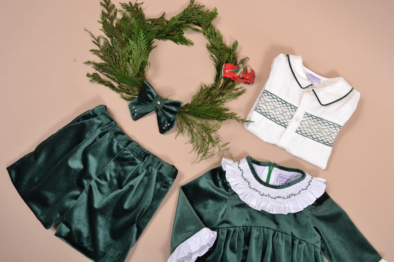 Bonnie-B, Barrette à gros nœud, brodée à la main, en velours vert émeraude - Bonnie-B, Hair clip with large bow, hand-embroidered, in Emerald green velvet