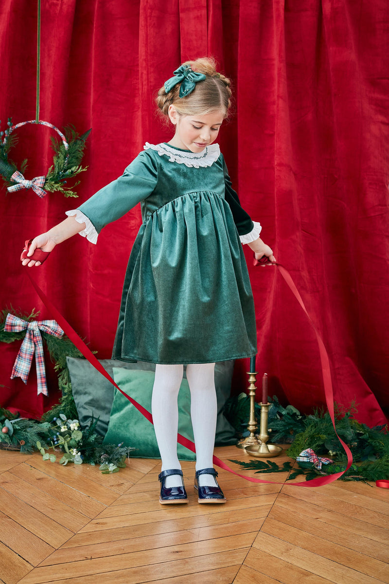 Bonnie-B, Barrette à gros nœud, brodée à la main, en velours vert émeraude - Bonnie-B, Hair clip with large bow, hand-embroidered, in Emerald green velvet