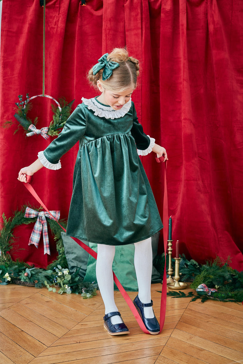 Bonnie-B, Barrette à gros nœud, brodée à la main, en velours vert émeraude - Bonnie-B, Hair clip with large bow, hand-embroidered, in Emerald green velvet