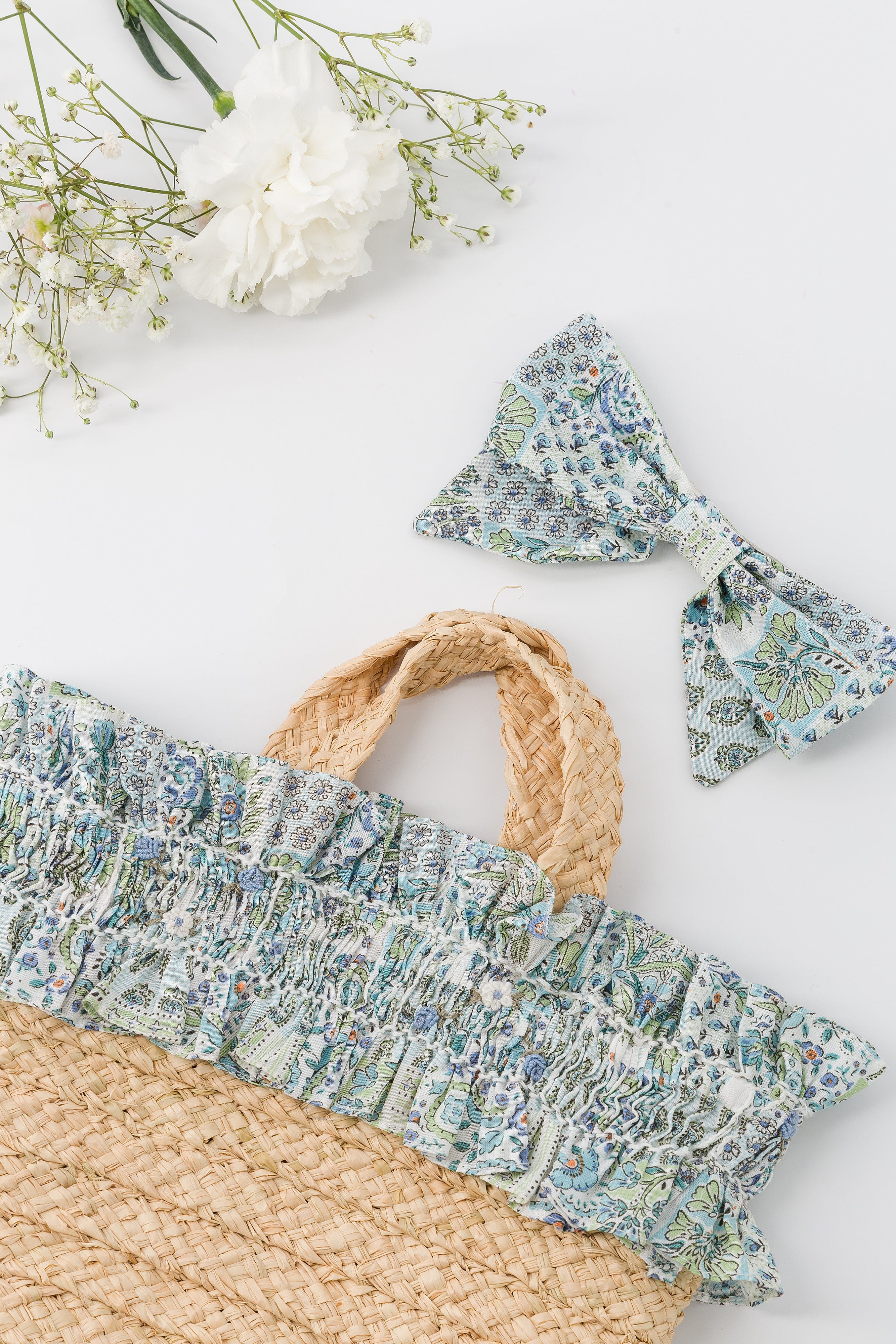 Bonnie, barrette à cheveux, imprimé patchwork bleu