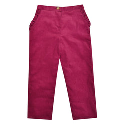 Candice, Pantalon fille, poches volantées, en velours côtelé bordeaux - Candice, Girl's trousers, ruffled pockets, in Bordeaux corduroy