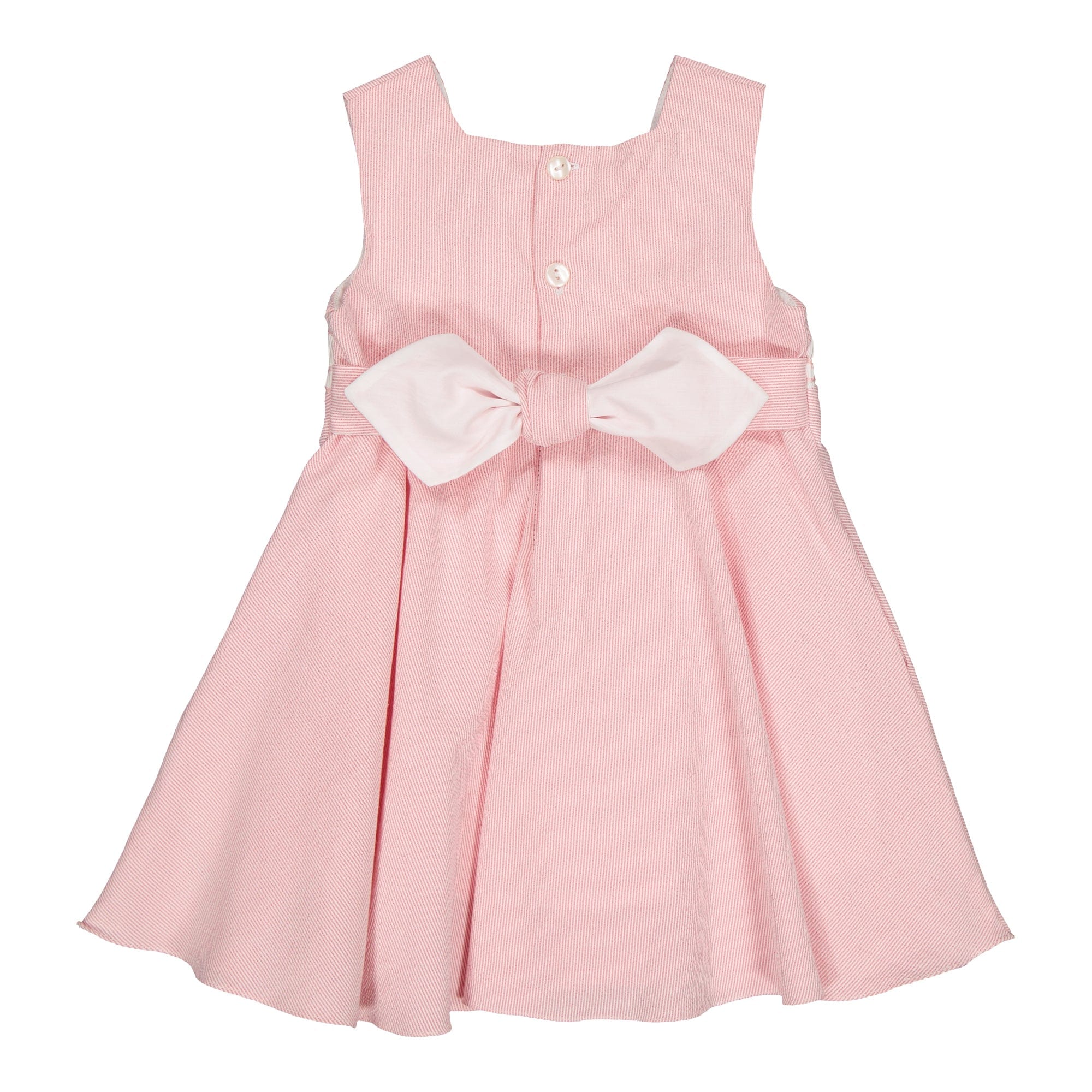 Cardamine, robe à smocks à petites rayures en seersucker magenta