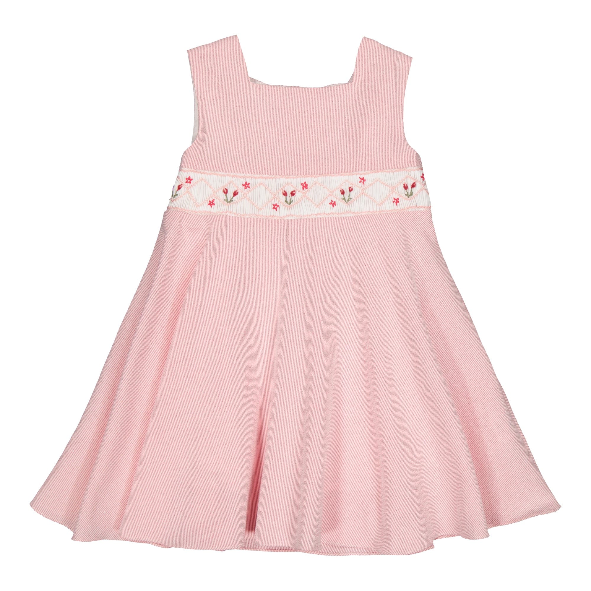 Cardamine, robe à smocks à petites rayures en seersucker magenta