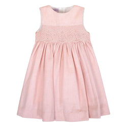 Carmen, Robe chasuble, encolure ronde, taille smockée, ouverture dos zippée, en chevrons roses avec laine - Carmen, Pinafore dress, round neckline, smocked waist, zipped back opening, in Pink herringbones with wool